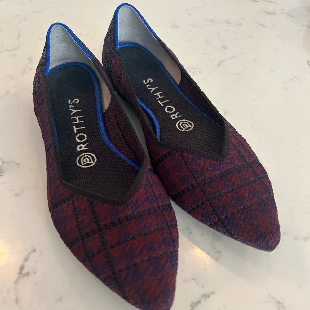 Rothy’s The Point Cranberry Plaid Flats